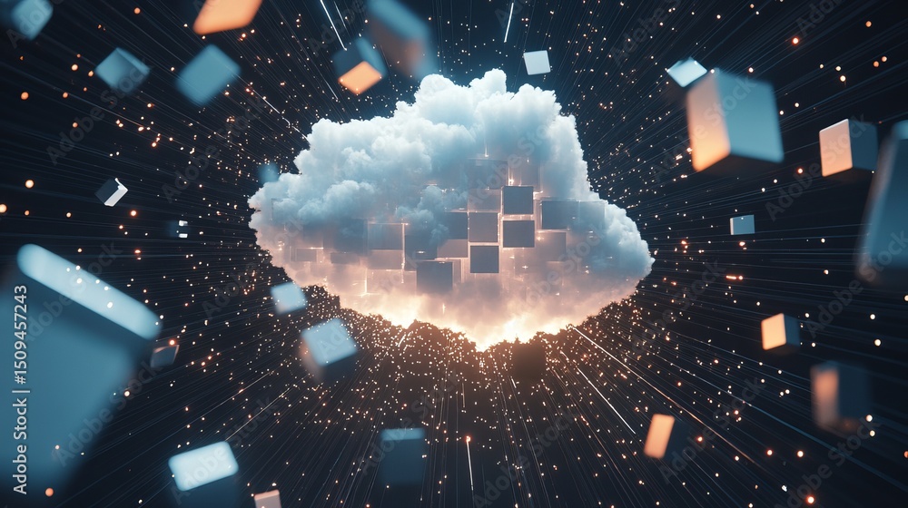 Poster abstract cloud computing digital data network technology concept futuristic innovation modern design