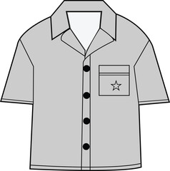 Icon Name: Grey Short Sleeve Shirt Icon Title: Grey Short Sleeve Shirt with Star Pocket – Fashion Vector Illustration
