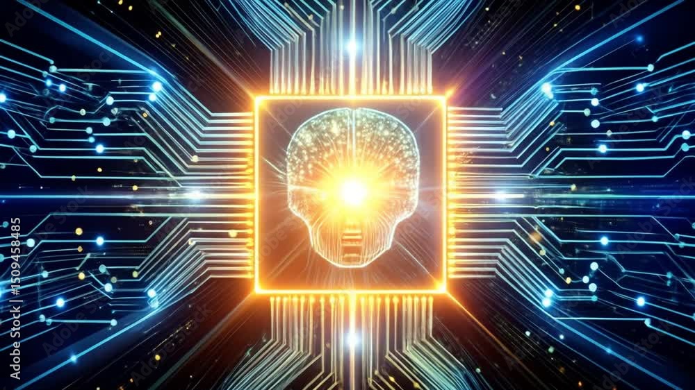 Poster artificial intelligence concept illustration showing brain and circuitry design
