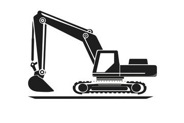 Black And White Excavator Illustration. minimalist icon vector logo