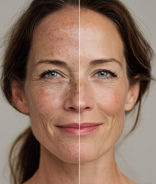 Woman's face before and after facial treatment