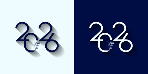 New Year 2026 logo with simple minimalist numbers in black and white on black and white background. Holiday greeting card. Vector illustration. Holiday design for greeting card, invitation, calendar