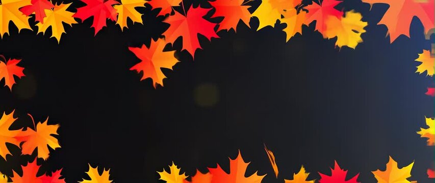 Anamorphic video Autumn background with leaf fall. Thanksgiving day. Maple leaves border and bokeh