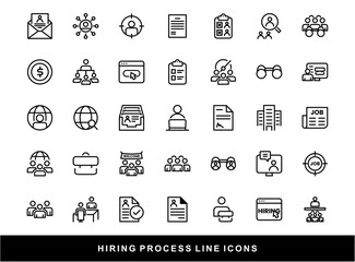 Hiring Process Line Icons. Recruitment, Job Application, Interview, Candidate Selection Vector Set