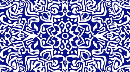 Fototapeta premium Abstract Blue White Mandala Pattern Seamless Design