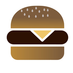 A simple illustration of a hamburger in gold and brown tones.