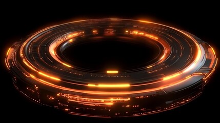 Abstract Futuristic Ring Orange Glowing Technology Interface Design Digital Art Sci Fi Energy Circular Neon Light Modern Background Illustration Graphic Element 3D Red Dark Space  