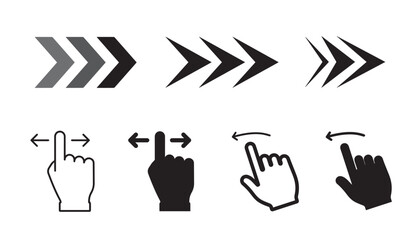 Fototapeta premium Hand and arrow cursor vector illustration - Hand swipe icon - Finger gesture. Interface move touch - Arrow swipe icon style symbol signs, Vector illustration
