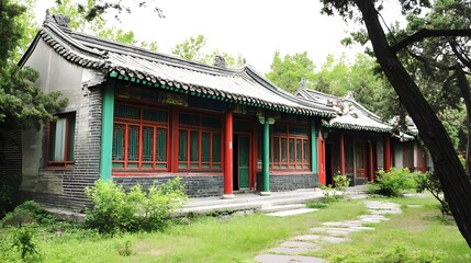 Obraz premium Traditional Chinese Architecture House Temple Courtyard Garden
