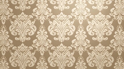 Fototapeta premium Elegant Beige Damask Wallpaper Seamless Pattern Background