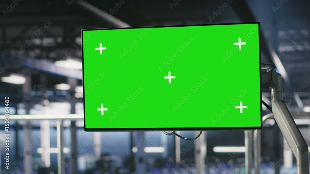 Poster industrial platform workstation in automated data center displaying deep learning code on green scre