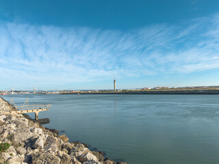 Obraz premium View of the mouth of the Mondego river in Figueira da Foz, Portugal