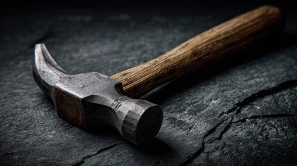 Claw hammer on dark stone background