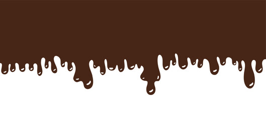 Dark brown doodle melting liquid substance border isolated on white background. Vector cute sweet melt milk chocolate illustration for advertising banner design, cream surface, sauce poster