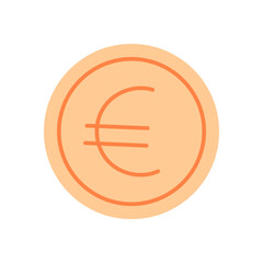 Euro symbol signifies currency and finance. This icon represents money in payment and trade. A round design in orange suits business investment concepts, ideal for digital commerce.