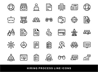 Hiring Process Line Icons. Recruitment, Job Application, Interview, Candidate Selection Vector Set