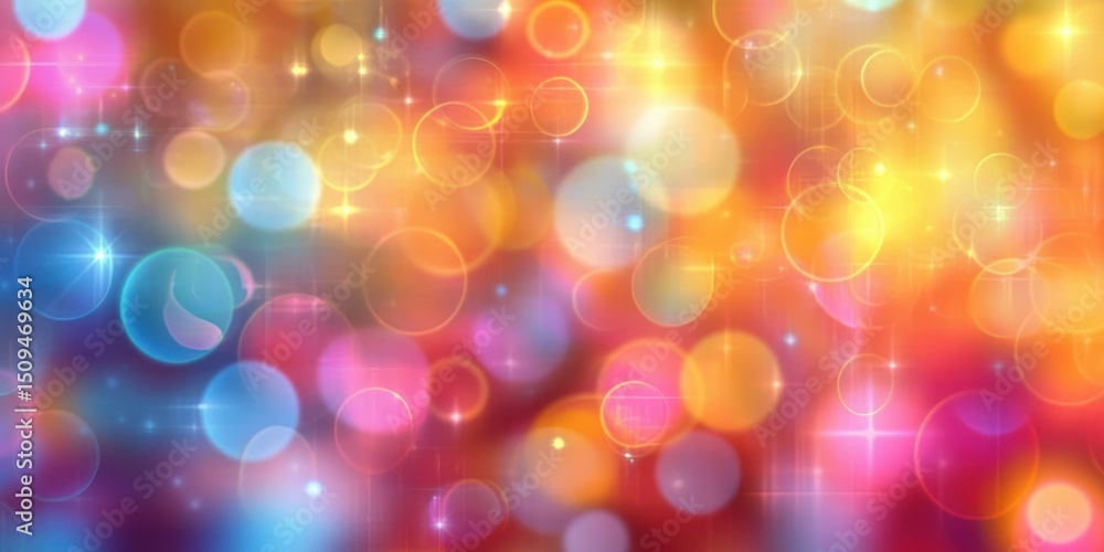 Poster colorful bokeh lights with glowing circles and sparkling highlights creating a cheerful and festive 