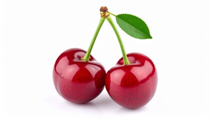 Obraz premium Two cherry fruits isolated on white background