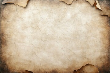 Old torn and cracked beige paper texture with darkened edges and peeling corners showing a worn vintage background