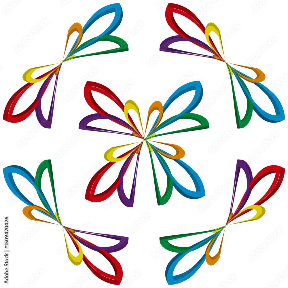 Poster colorful flower form. petal vector shape. abstract loop symmetry. bright curved design.