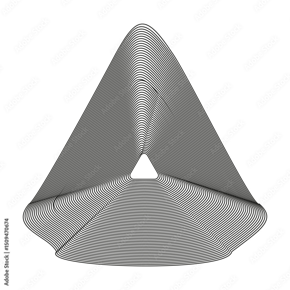 Poster triangle wireframe shape. layered contour pyramid. optical stripe detail. vector geometry illusion.