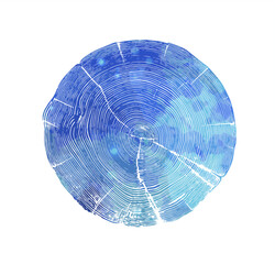 Watercolor water ripple pattern in circle on tree rings texture. Blue liquid overlay mask.