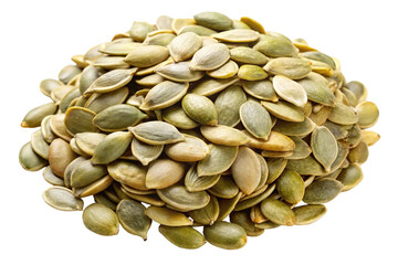 Pile of roasted pumpkin seeds isolated on transparent background