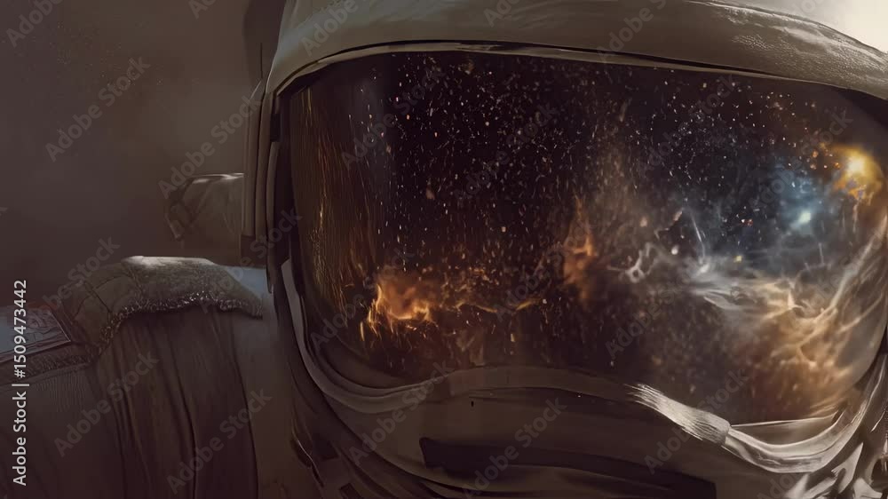 Aufkleber astronaut in a spacesuit observes a colorful nebula reflected in their helmet visor, offering a brea
