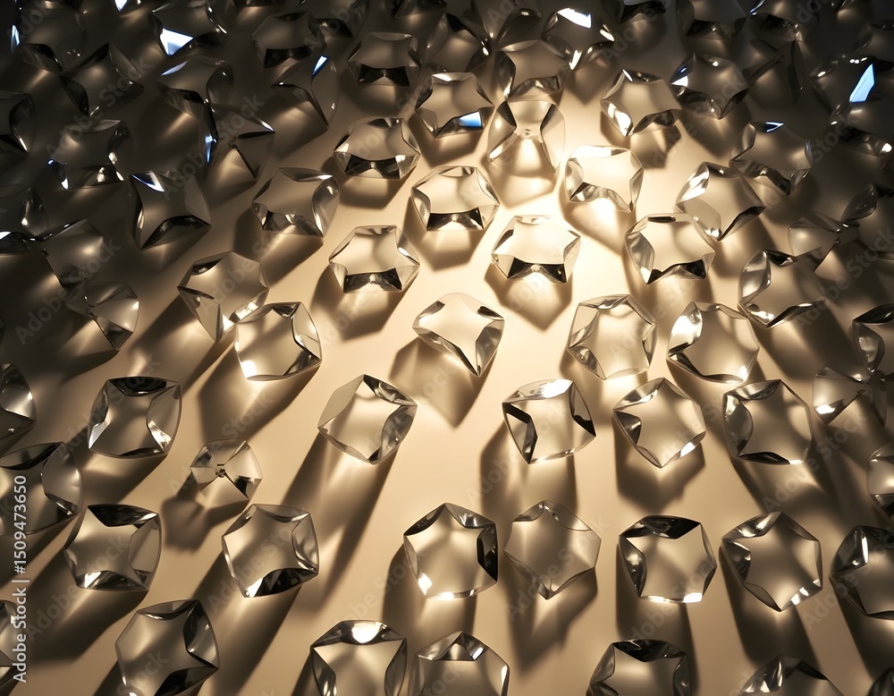 Poster abstract diamond shapes, a geometric 3d pattern reflecting light. crystal clear facets catching ligh