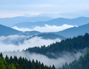 Fototapeta premium Misty Mountains and Pine Forest
