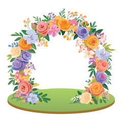 Pastel rainbow flower wedding arch