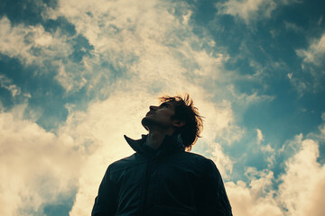 Lone man looking up at the sky silhouette