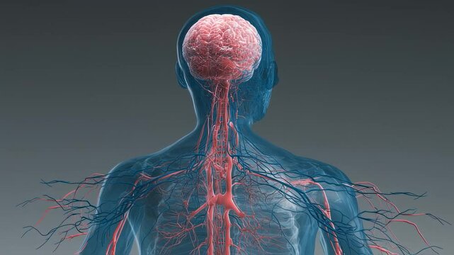 Animation of a human transparent skin showing detailed peripheral nervous system