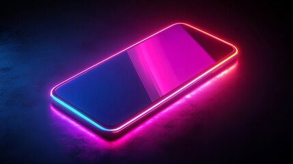 Neon Smartphone Pink Blue Glow Digital Technology Modern Gadget Screen Light Mobile Phone Dark Background Futuristic Device Wireless Internet Innovation App Retro Shiny Glass Color