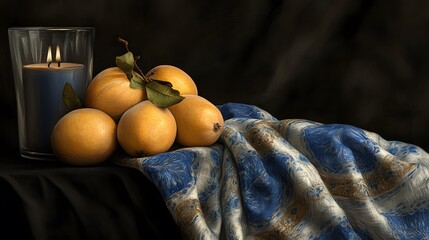 Still Life Painting with Pears Candle and Fabric © Adam