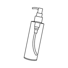 Minimalist line drawing of a cosmetic pump bottle. Clean and simple illustration for skincare, cosmetics, or beauty product concepts.