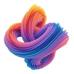 Abstract 3D render featuring a twisted, layered shape with a gradient from yellow/orange to purple/blue. Modern, colorful and design-focused.