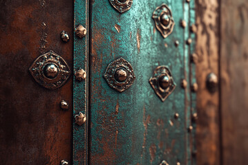 Fototapeta premium Oxidized copper texture with teal accents