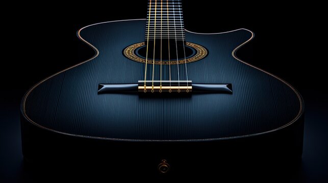 Acoustic guitar, sleek, dark, and shadowed