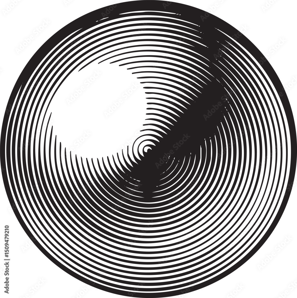 Poster stark circular features concentric lines radiating outward from a central point.