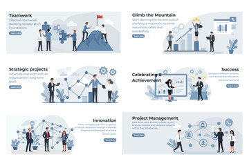 Business Strategy and Teamwork Illustration Set – Flat Design Project Management