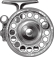 Obraz premium detailed monochrome of a fishing reel showcases its intricate .