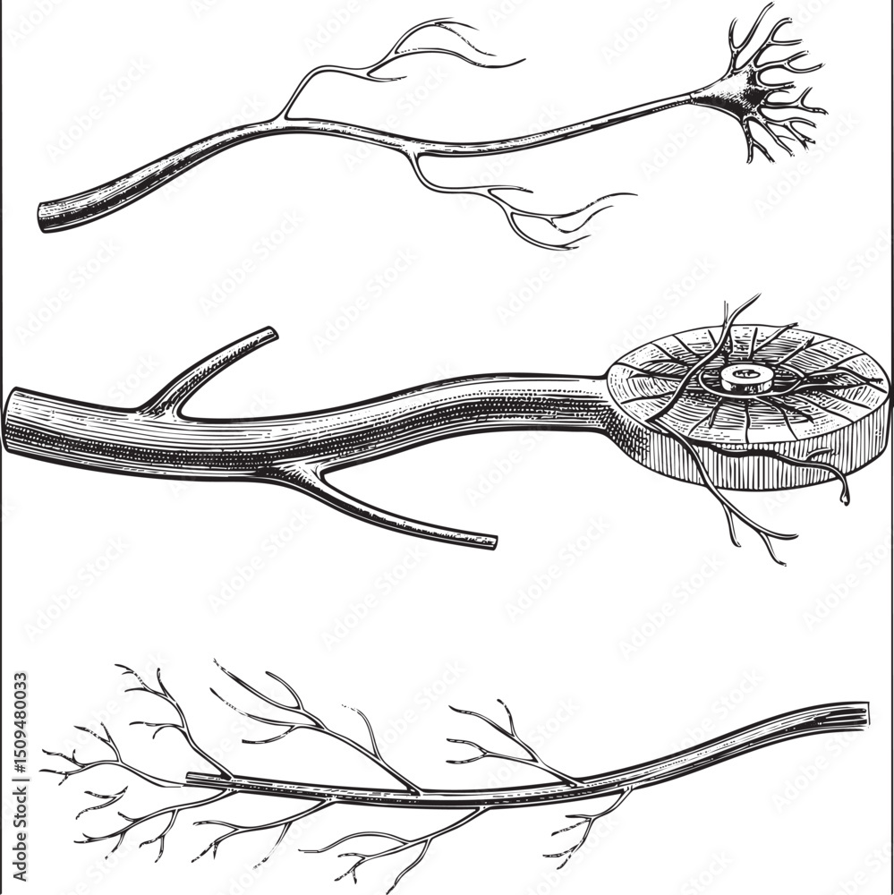 Poster three stylized branches display intricate root and stem structures.