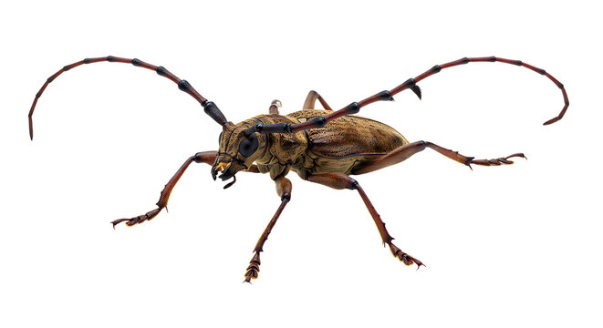 Detailed Closeup of a Longhorn Beetle with Pronounced Antennae