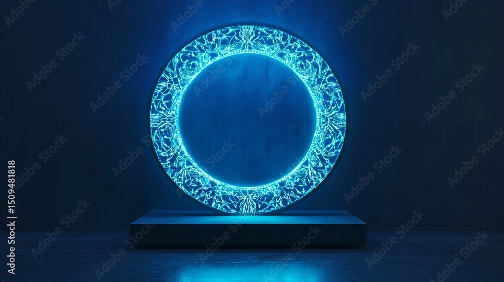 Poster glowing blue circular frame abstract neon light design elegant modern futuristic background digital 