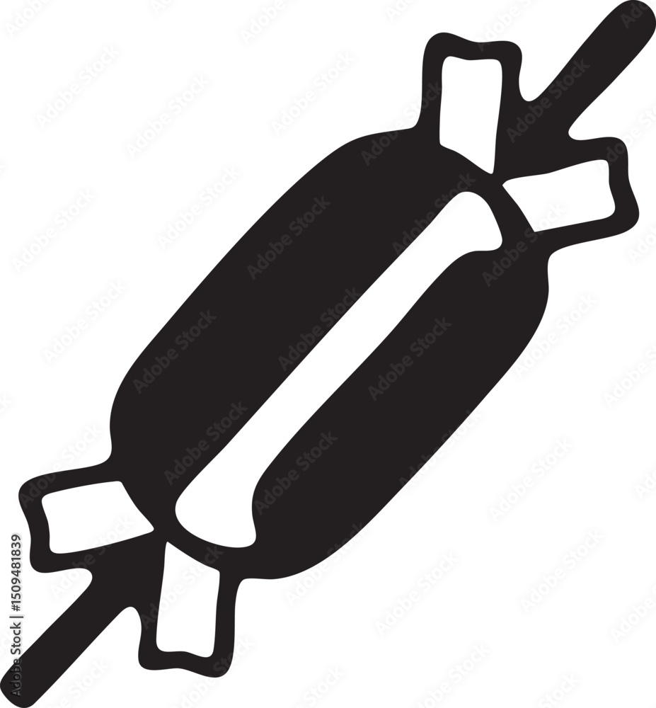 Poster stylized candy wrapper with a bone-shaped element.