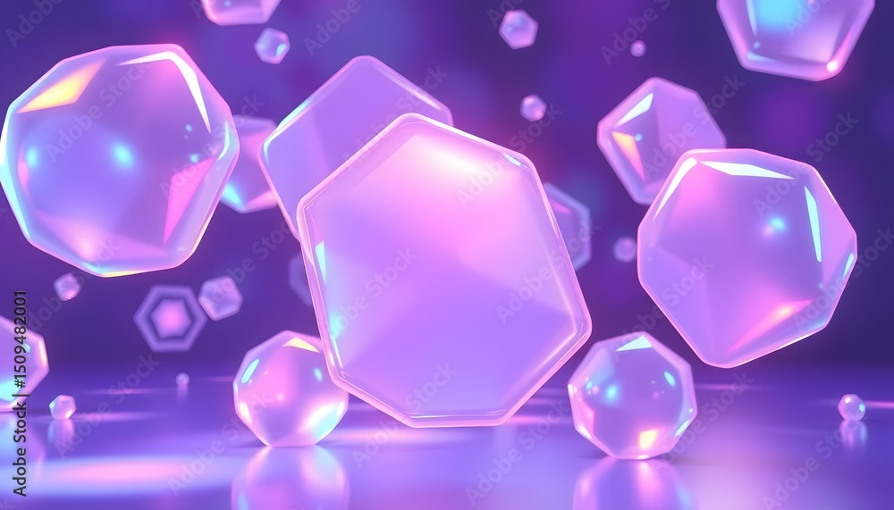Leinwandbilder Holographic Abstraction. Translucent Shapes Glow With Neon Light, Creating A Soft Gradient Effect In A Futuristic, Dreamlike Digital Space. A Modern Abstract Art, Ideal Background.