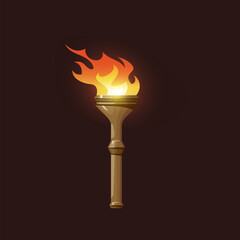 Torch flame icon, cartoon vector