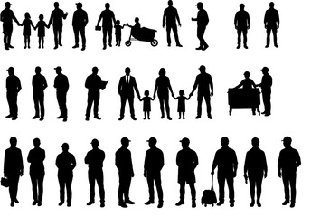 Silhouettes of Families and Individuals: Diverse Scenes of People in Various Poses and Activities