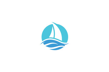 Sailboat Logo Abstract Wave Sea Water Sport Vacation Travel Business Concept